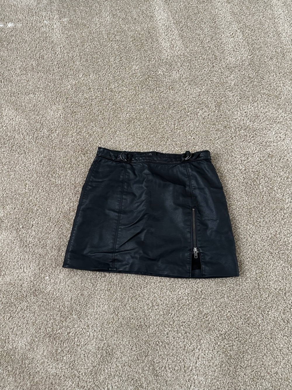 Free People Black Faux Leather Mini Skirt with Front Zip Accent